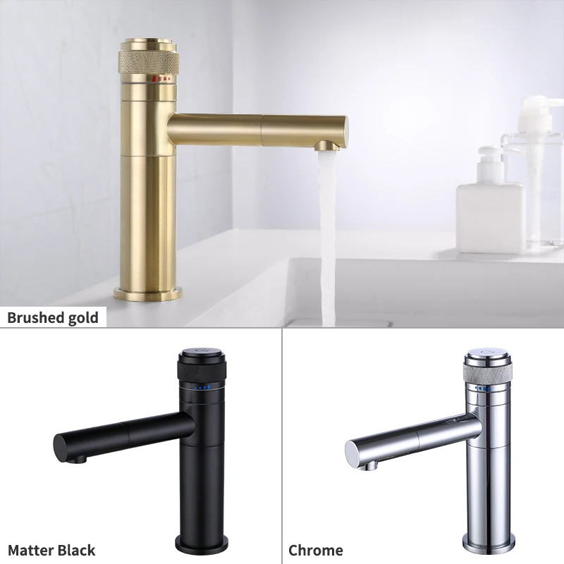 

Chrome/Black/Gold Brass Basin Faucet Power Switch Button Faucets Hot and Cold Water Tap for Basin Water Taps Rotatable Sprinkler