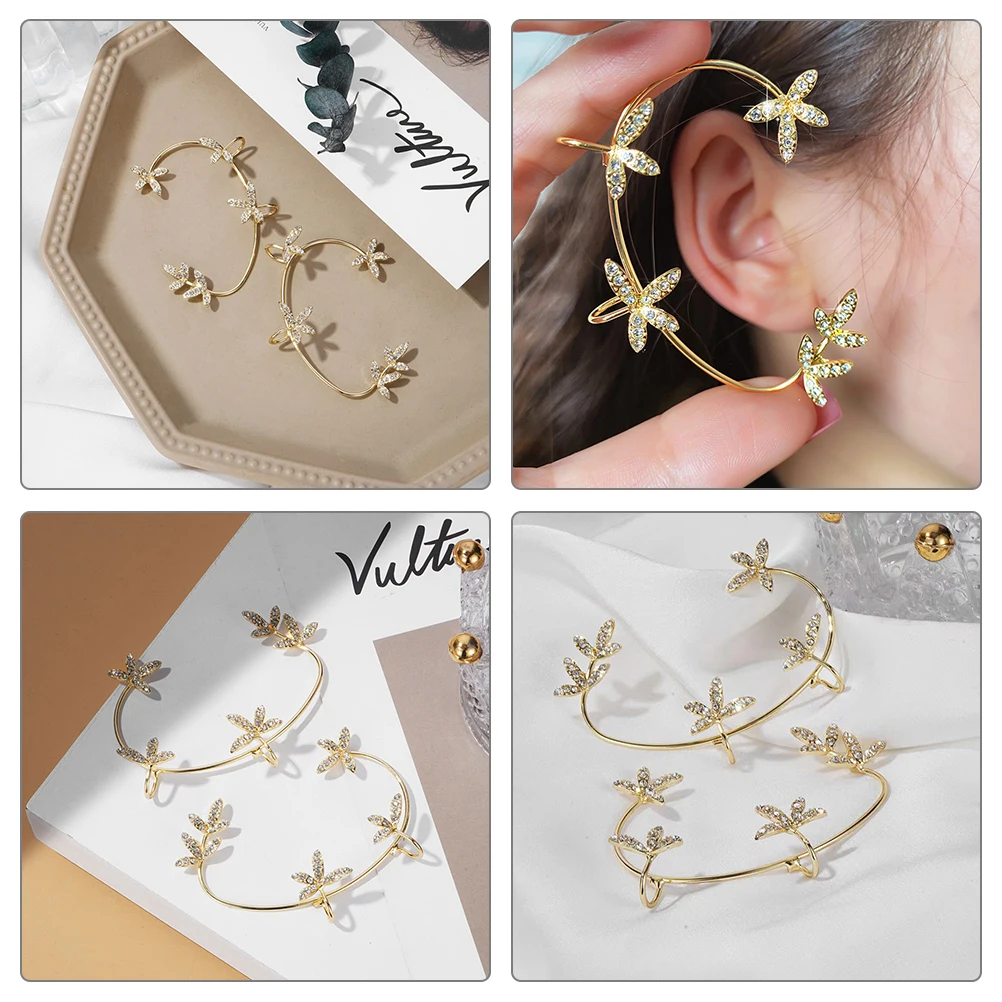 2pcs Rhinestone Bone Clip Delicate Non Piercing Cuff For Women Creative Jewelry Gift Cosplay Ear Decor Elegant Accessory Clip On