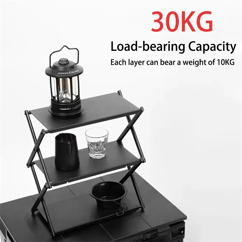 TARKA 3-Tier Foldable Camping Shelf Carbon Steel Multifunctional Storage Rack for Outdoor Picnic Home Desktop Folding Stand