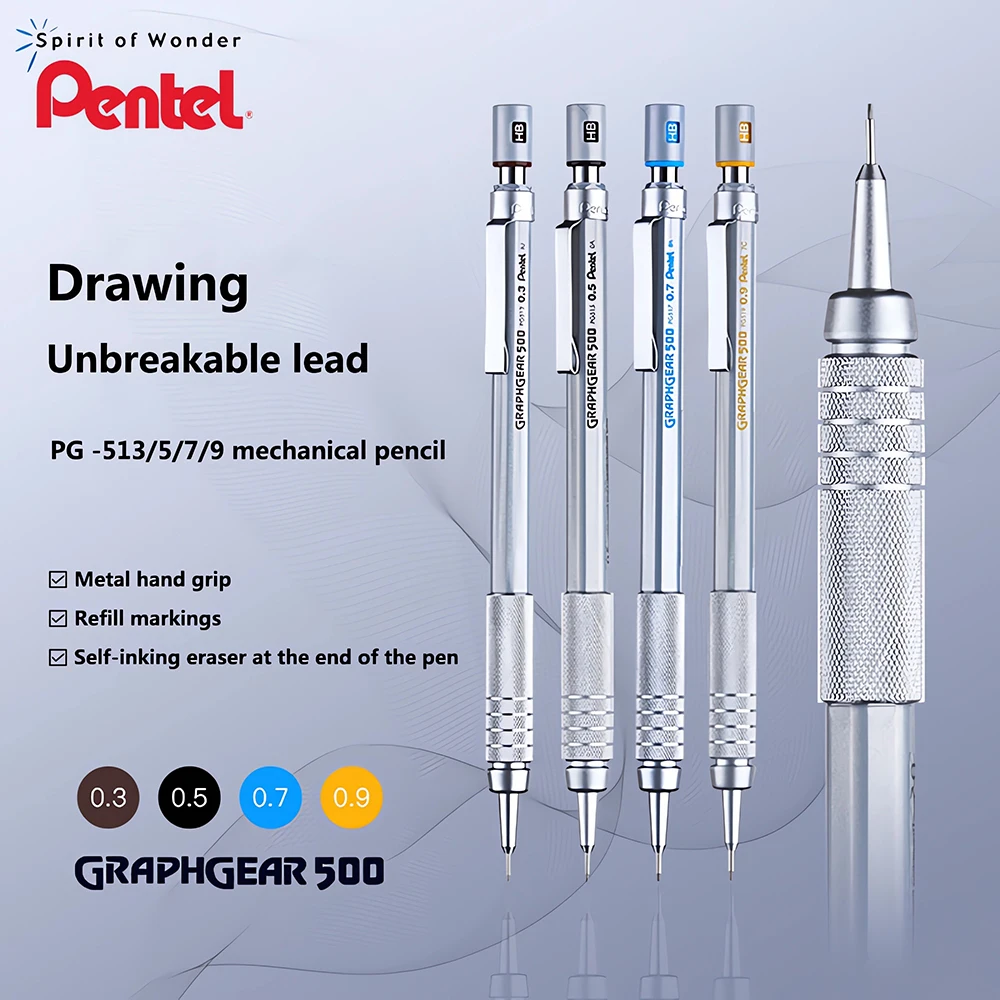 

Mechanical Pencil Pentel Drawing Sketching PG515 Metal Pencil Grip Low Center of Gravity 0.5 Students Art School Stationery