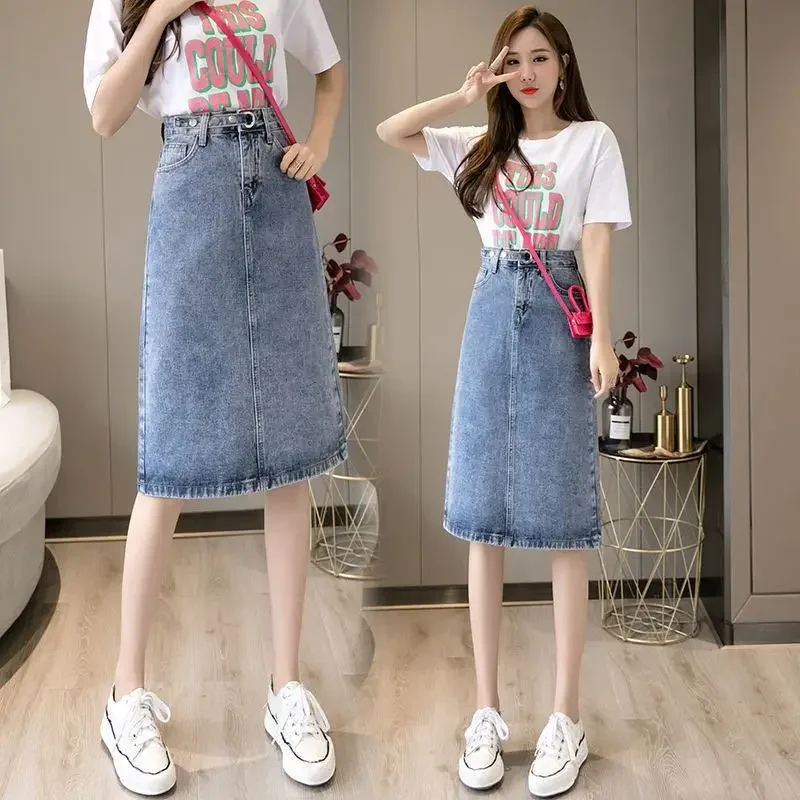 

High Waist To Knees Length Women's Denim Skirt Female Jeans Skirts Coquette Midi with Pocket Sexy Chubby Zipper Cheap V Stylish