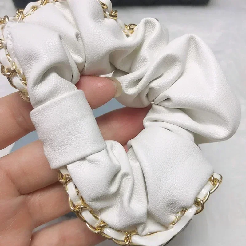 New Metal Chain PU Leather Hair Circle Large Pig  Intestine  Temperament Ladies  Accessories Headdress for Women