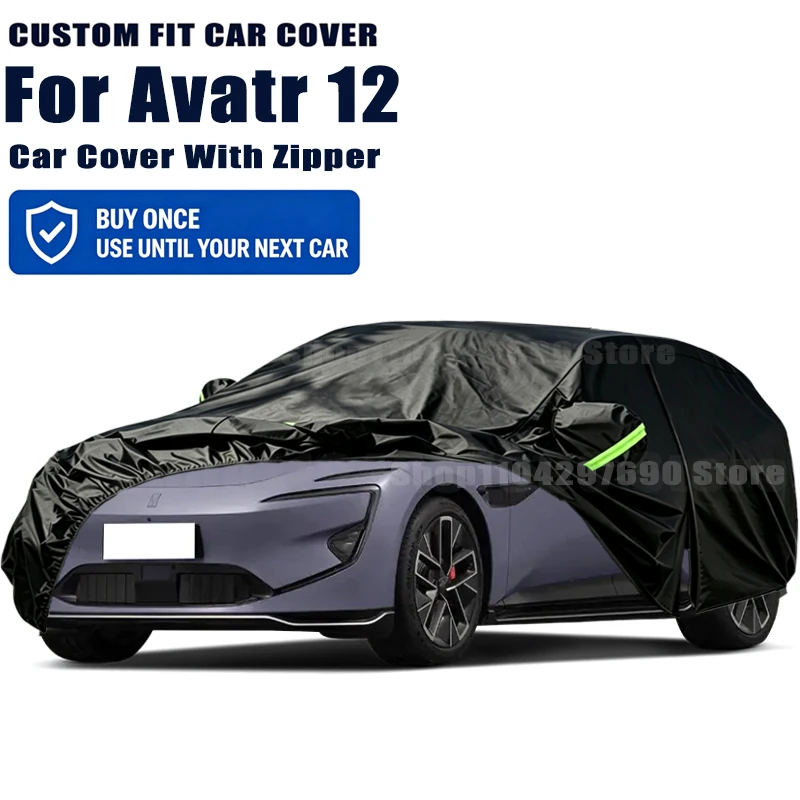 For Avatr 12 Outdoor Full Car Cover With Zipper Snow Cover Sunshade Waterproof Dustproof Exterior Protection