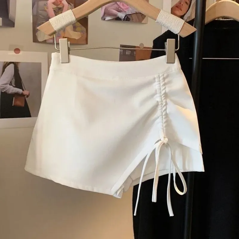 Damen-Skort mit hoher Taille und Kordelzug, A-Linie, unregelmäßiger Saum, lässiger Sommer-Minirock