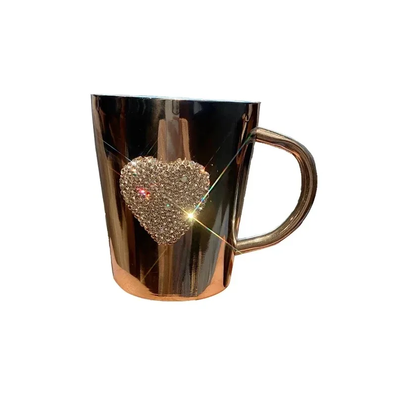 Creative Diamond Inlaid Love Water Cup with High Aesthetic Value, 304 Stainless Steel Coffee Cup, Portable Office and Home Mug