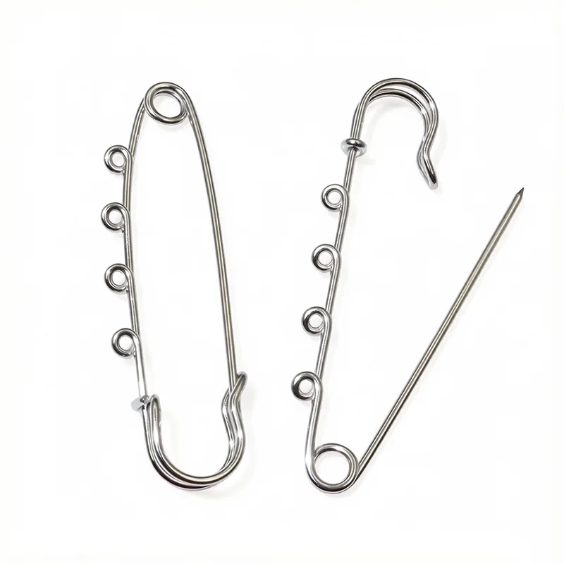 5pcs 50/70mm Stanless Steel Safety Pins Brooch Blank Base  with 1/2/3/4/5 Rings Safety Pins Craft Jewelry Making Findings image 6