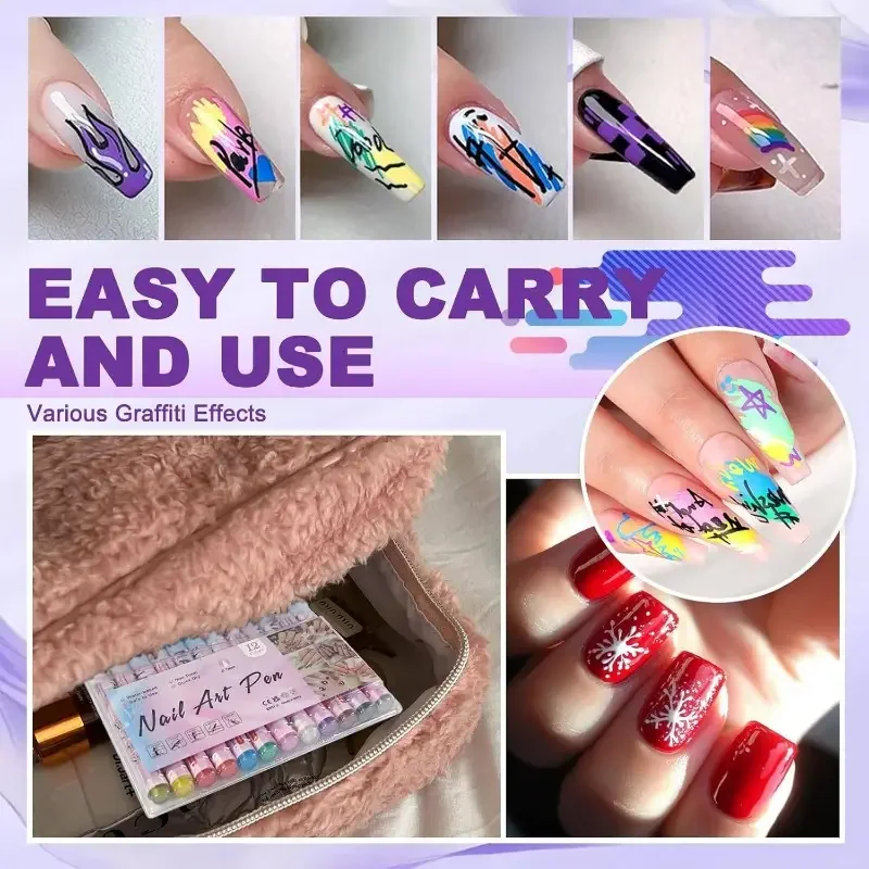 4/5/12 Color Nail Art Pens 0.5mm 3D Nail Polish Pens Set Drawing Painting Point Liner Acrylic Painted Pen Kit Nail Art Brushes