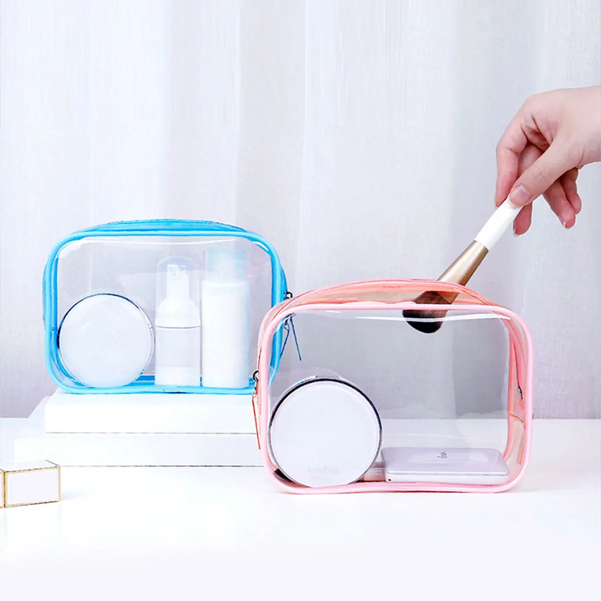 1pcs large capacity makeup bag, travel multifunctional makeup storage bag, transparent waterproof and dustproof toileting bag