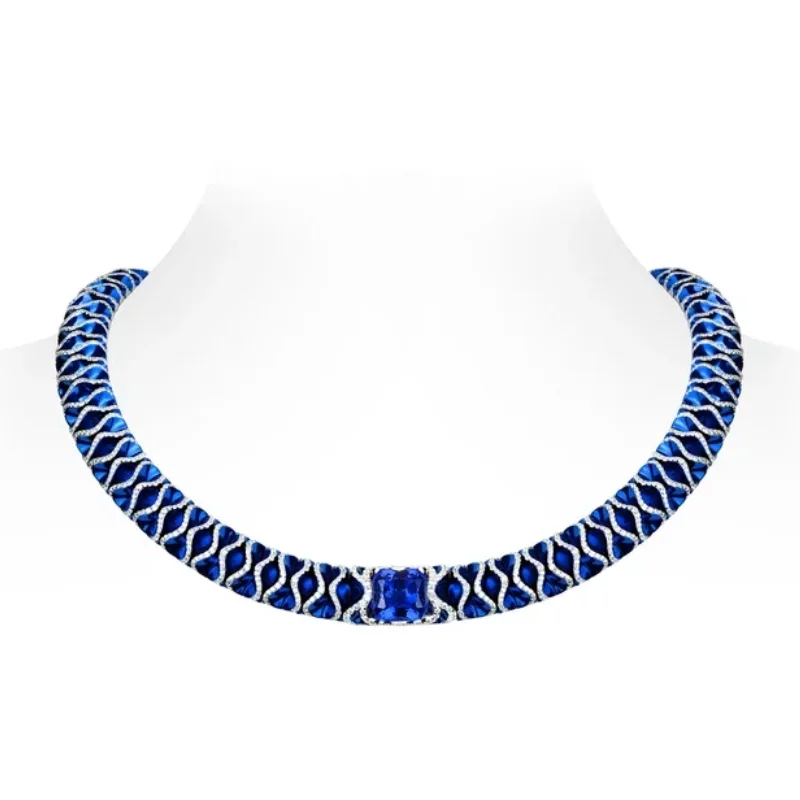 Bellux New Arrival Design Necklace 925 Silver Synthetic Zircon Enamel Blue White Full Diamond Luxury Style Fashion Necklace
