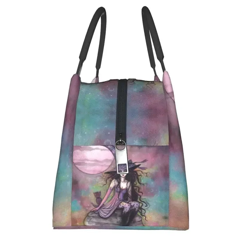 Witch Cat Fantasy Art Insulated Lunch Tote Bag for Women Halloween Cooler Thermal Food Lunch Box Hospital Office