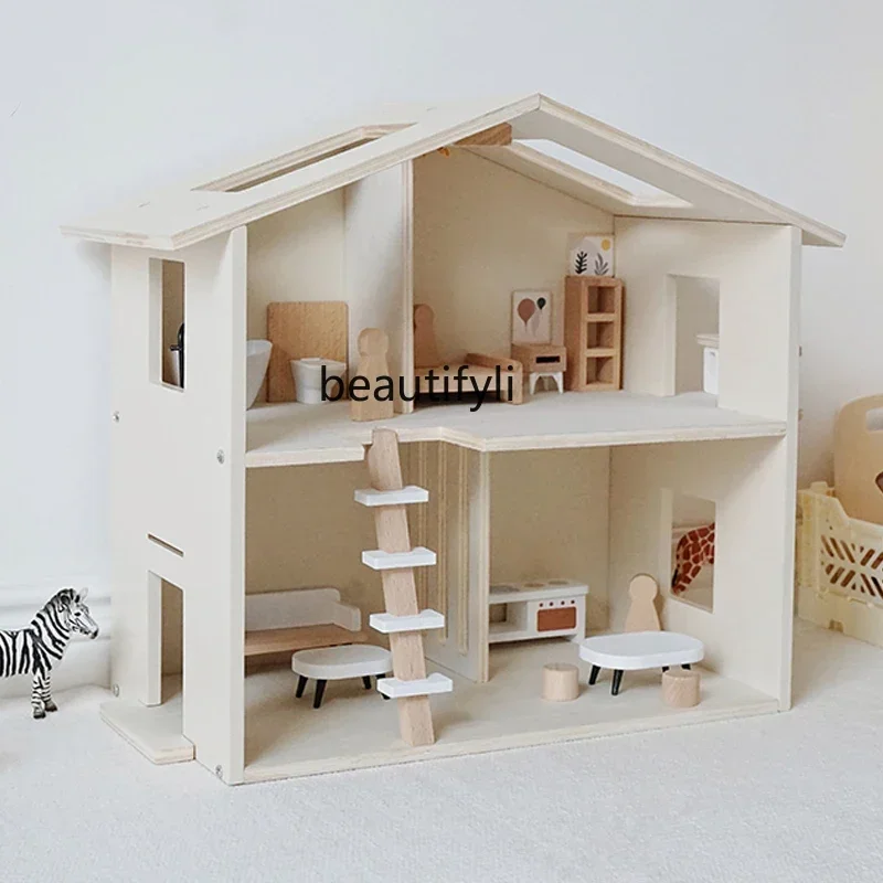 Cabin Girl Doll House Room Furniture Wooden Playhouse Princess Villa House Toys