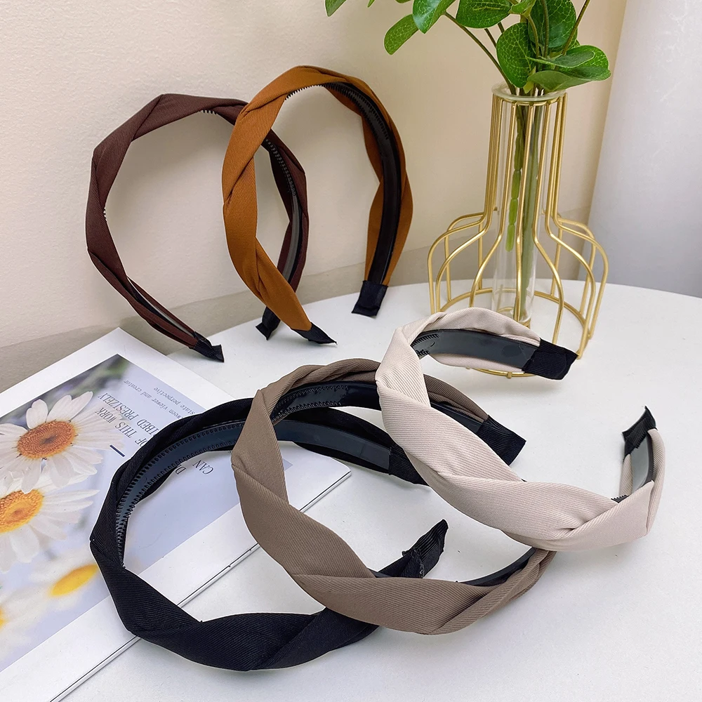 طوق برأس ملتوي أحادي اللون للنساء ، ربطة رأس بسيطة الطراز ، رباط شعر أنيق ، إكسسوارات نسائية #1
