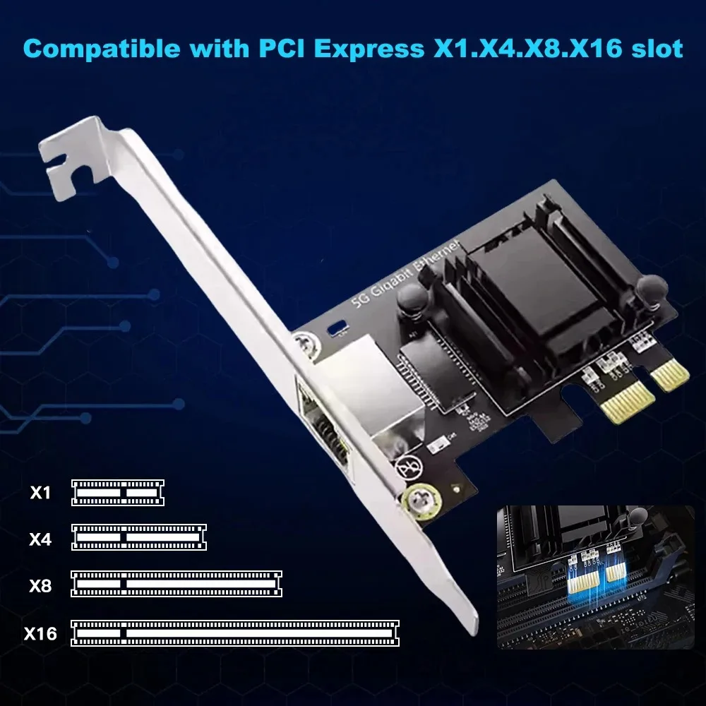 5G PCI-E to RJ45 Network Card Realtek 8126 1000/2500/5000Mbps RJ45 Interface Gigabit Ethernet PCI Express X1 X4 X8 X16 Adapter