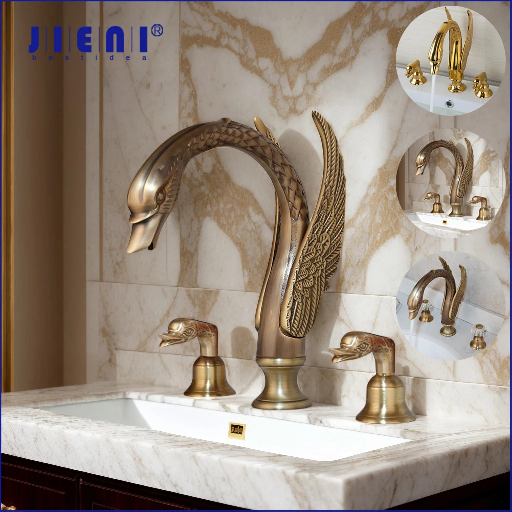

JIENI Swan Bathtub Faucet Brass Deck Mounted Bathroom Sink Faucets Hot And Cold Water Mixer Tap For Luxury Bathroom