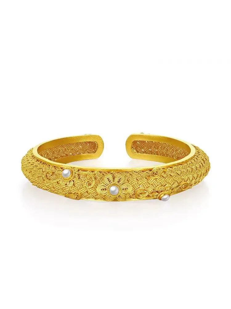 9999 real gold 24K yellow gold Tuan Hua Splendid Bracelet Women\'s Court Style Elegant Filament Pearl Bracelet