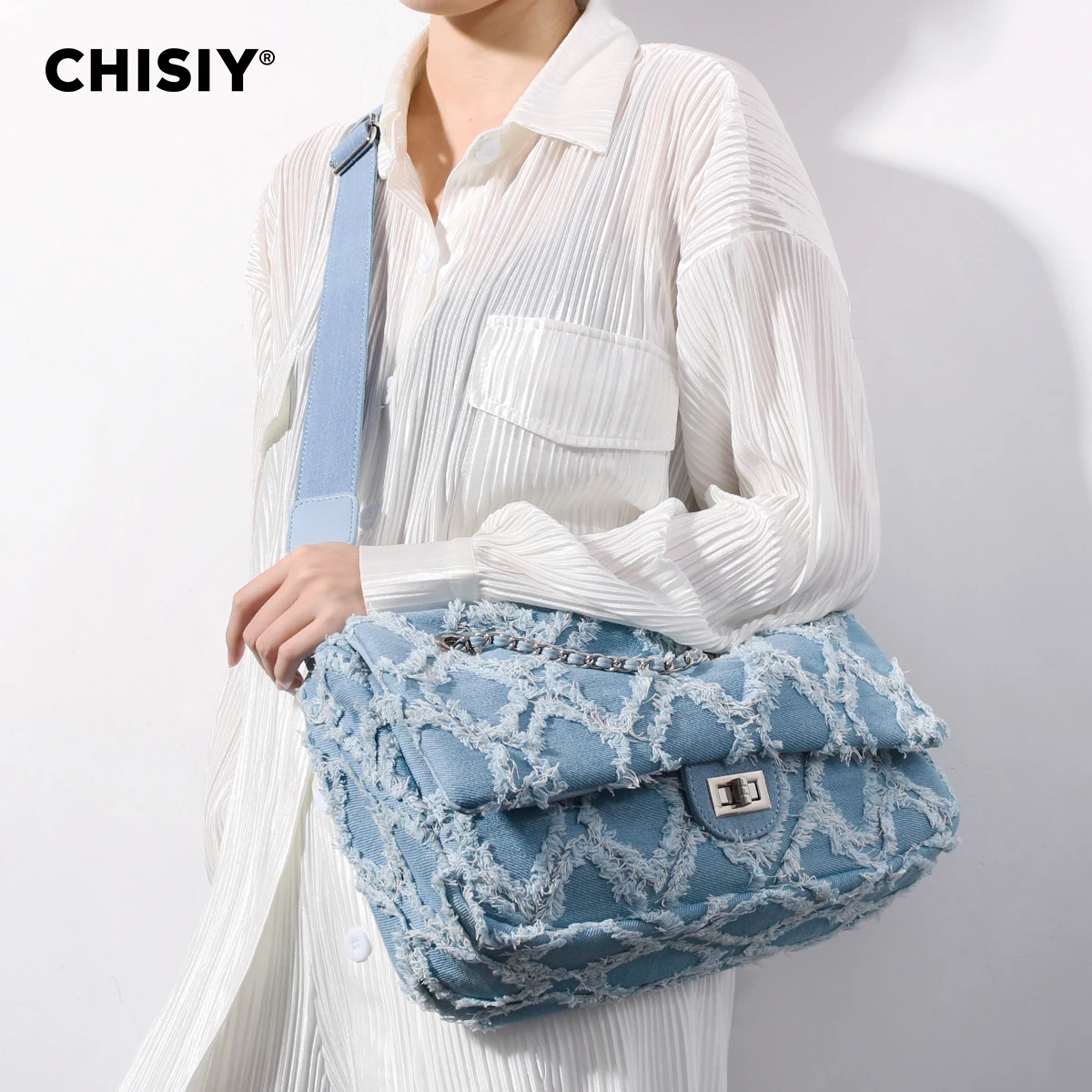 CHISIY Original Handmade Runaway Series Lingge Chain Large Capacity Commuter Shopping Shoulder Bag Valentine\'s Day Gift