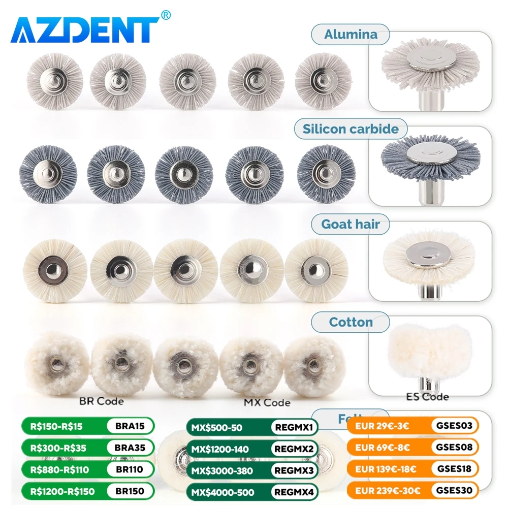 Dental Polishing Brush Grinding Head Wheel AZDENT Goat Hair Cloth Felt Cotton Alumina Silicon Carbide Polisher Dentistry Tools