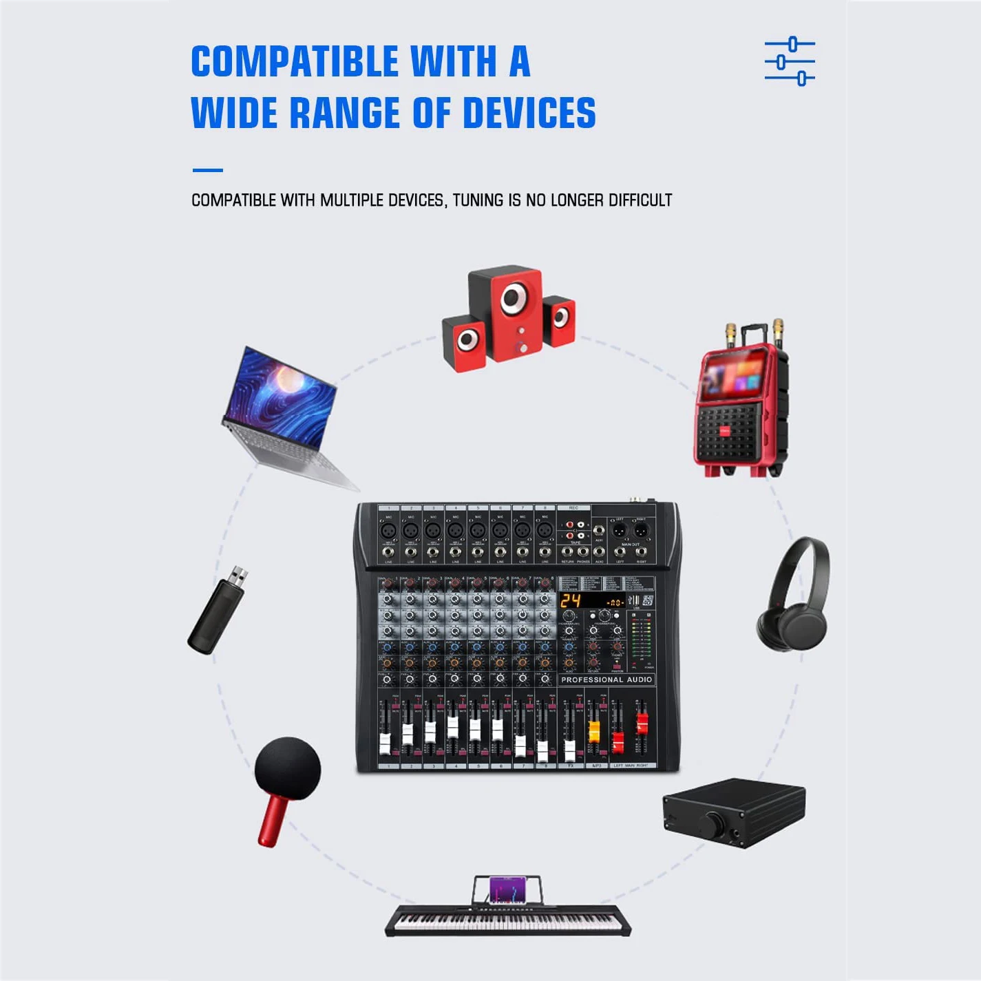 ZM120 Professional 12-Channel Premium Analog Audio Mixer Console with USB for Bluetooth 48V Phantom Power-Features