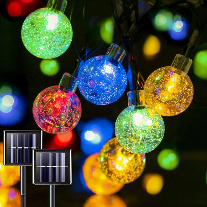 2-Pack 30 LED Solar String Lights Outdoor Waterproof Led, Multi Color Crystal Globe Lights with 8 Modes, Solar Camping Li