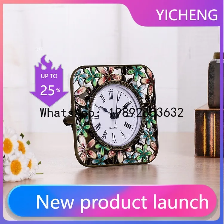 

Decorative mini table clock enamel color casual clock living room decoration retro metal