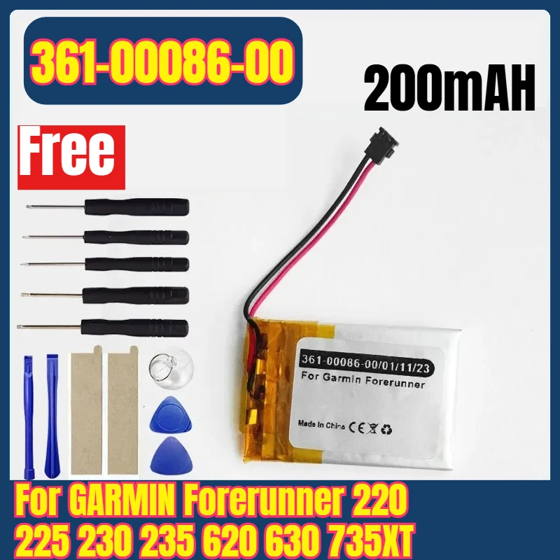 

200mAh 361-00086-00 Watches Batteries for GARMIN Forerunner 220 225 230 235 620 630 735XT + Free Tools