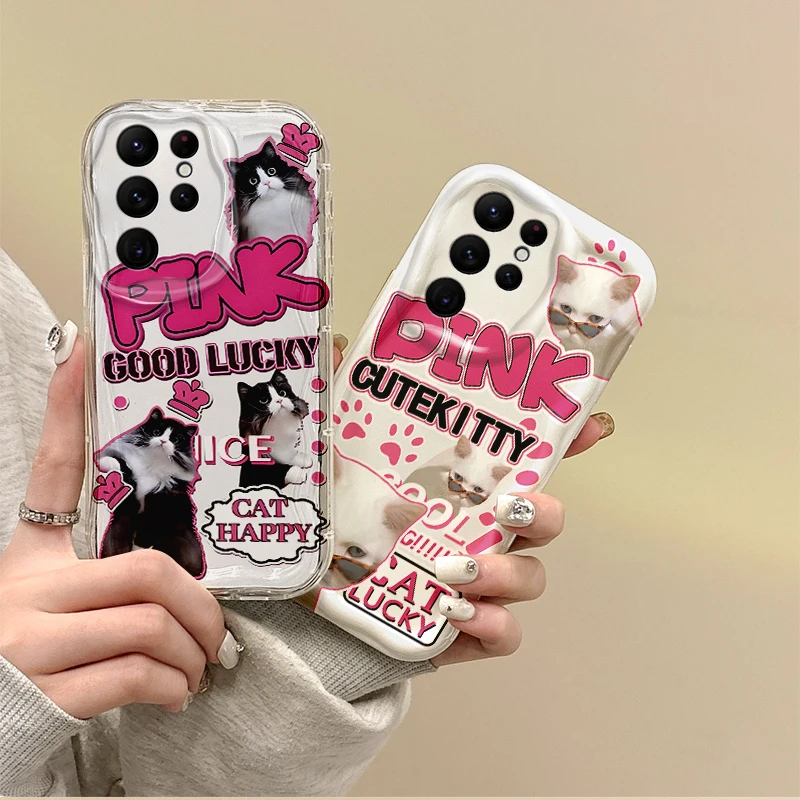 

Trend Cute Pink Kitty Phone Case For Samsung Galaxy A35 A34 A33 A32 A31 A30 A24 A23 A22 A16 A13 A06 M55 M35 4G 5G Silicone Cover