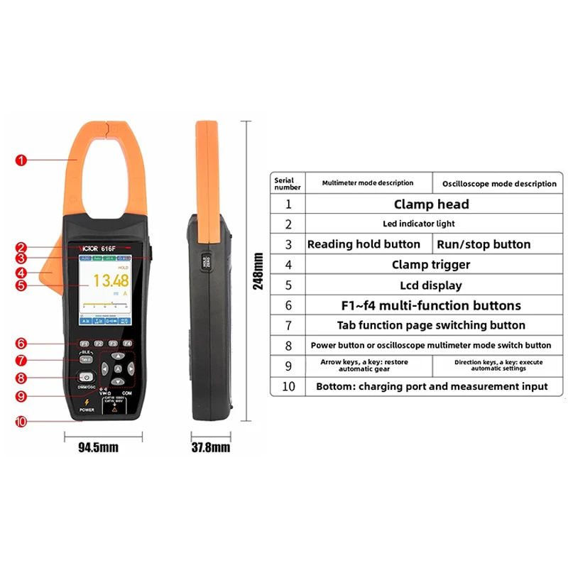 فيكتور VC616E/F راسم الذبذبات المشبك متر مع بلوتوث الجهد الحالي الموجي السعة تردد راسم الذبذبات المتعدد