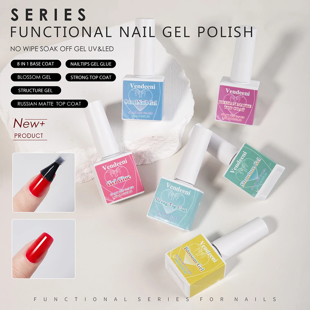 เวนดีนี 6 ชิ้น/ชุด 8in1 เบสและท็อปโค้ท บลอสซิ่ง สตรัคเจอร์ แมท  เจลทาเล็บอเนกประสงค์ ปราศจาก TPO/HEMA