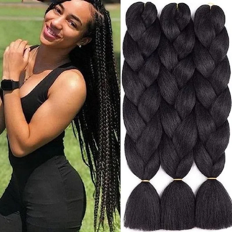 Black star Jumbo Braids Hair Extensions 3 pieces Solid color 1B Dark Brown 60.96cm 100g/piece for twisted box braided hair