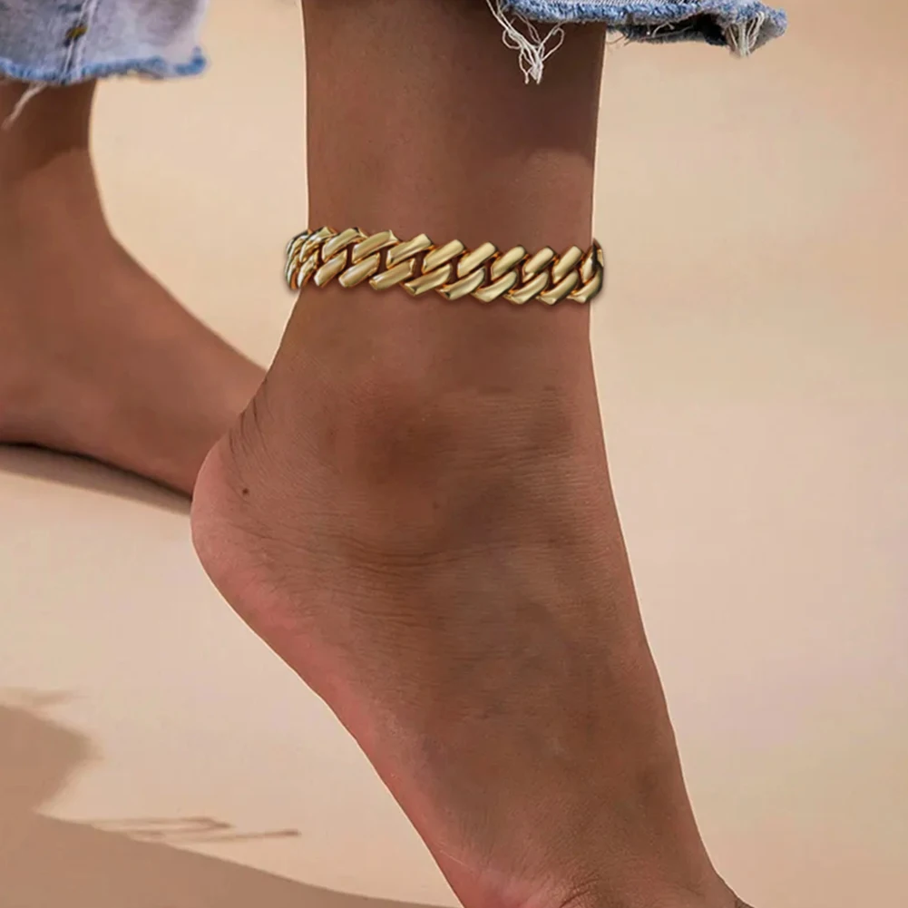 Bling Golden Cuban Chain Anklet For Women Girls HipHop Iced Out full Rhinestone Paved Cuban Summer Beach Anklet Bracelet Jewelry