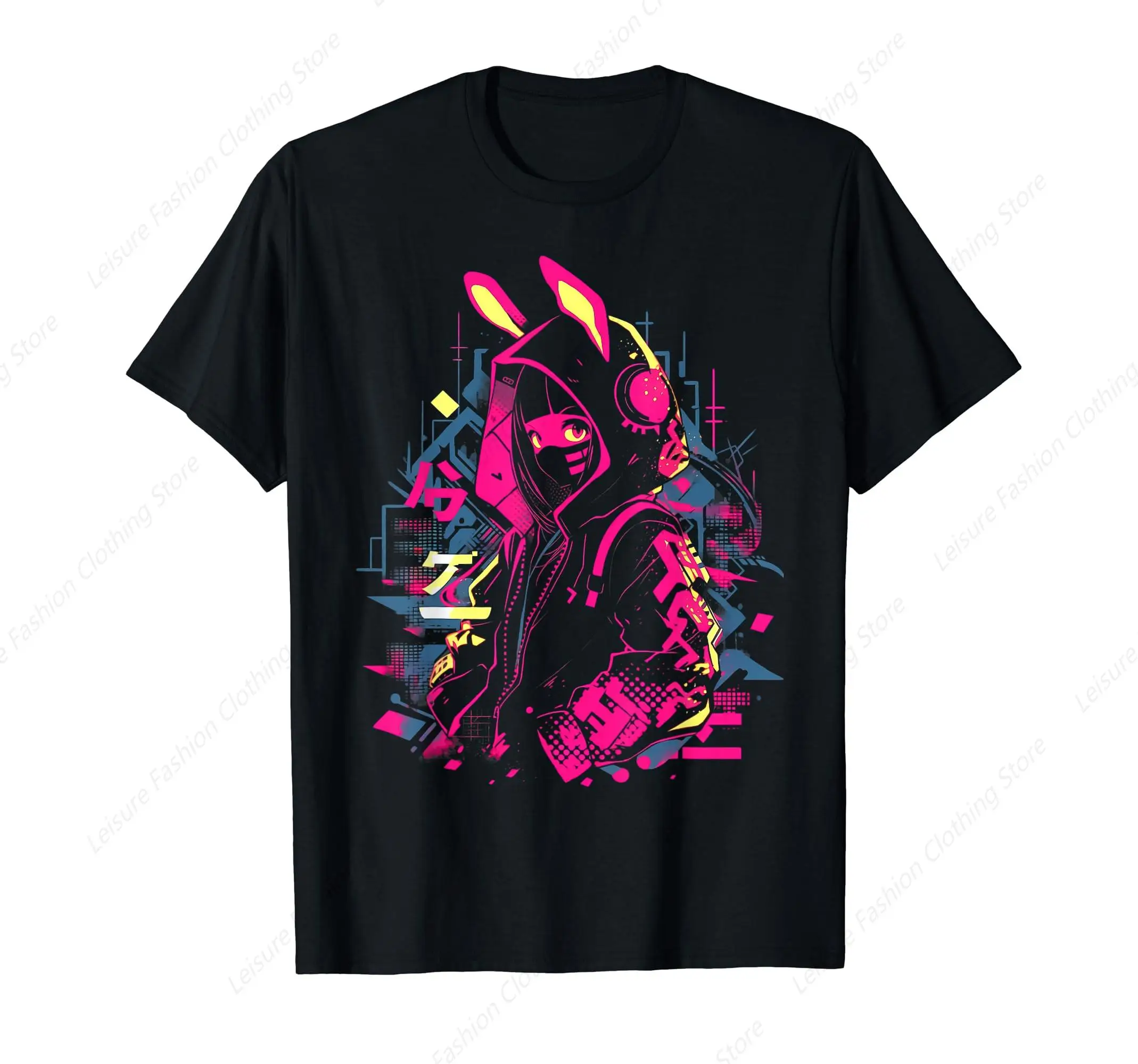 Anime Manga Cyberpunk Aesthetic Techwear Harajuku T-Shirt Round Neck Short Sleeves Cotton Tee Shirt Tops