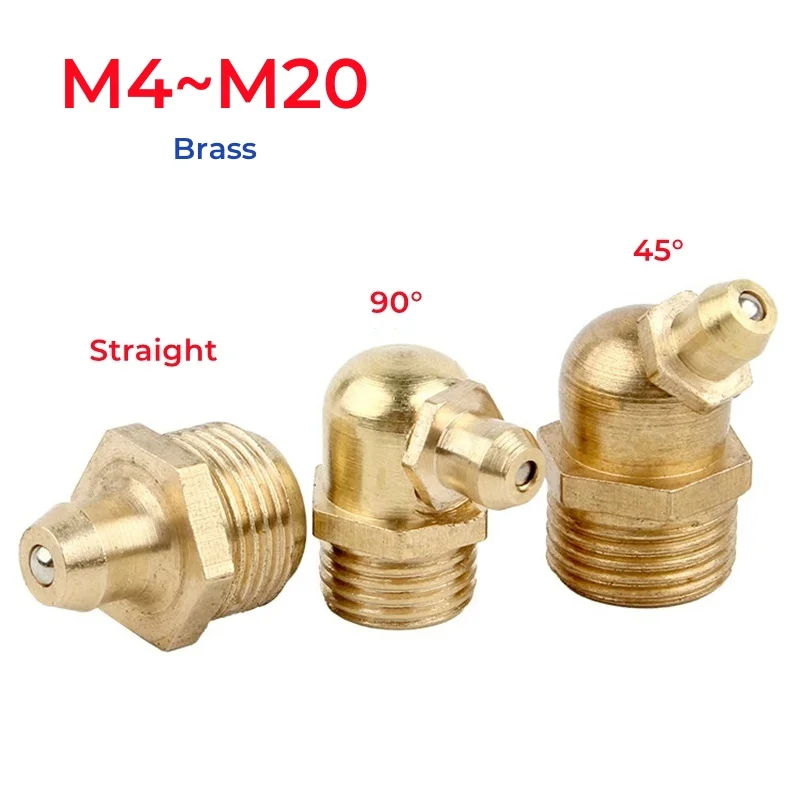 M4 M5 M6 M8 M10 M12 M14 M16 M20 Brass Male Thread Grease Zerk Nipple Oil Mouth Butter Gun Fittings Universal Joint Nozzles