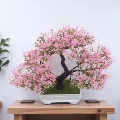 

Realistic Artificial Bonsai Tree Fake Cherry Blossom Flower Potted Simulation Plant Desktop Decoration Mini Faux Pine Tree Home