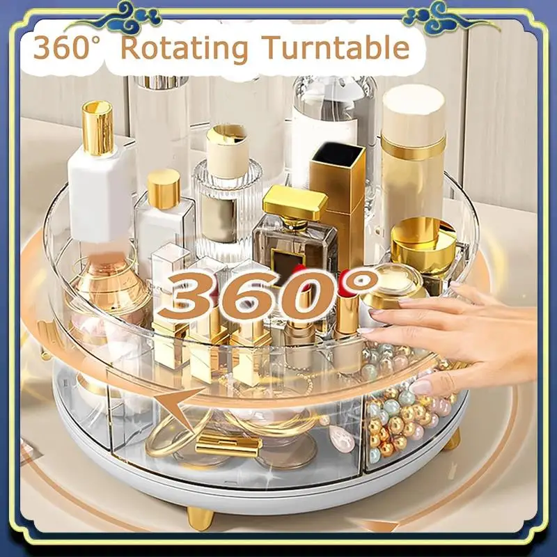 

Double Storage Box Countertop,Bathroom Organizers And Storage,Rotates 360 Degrees With 5 Divider