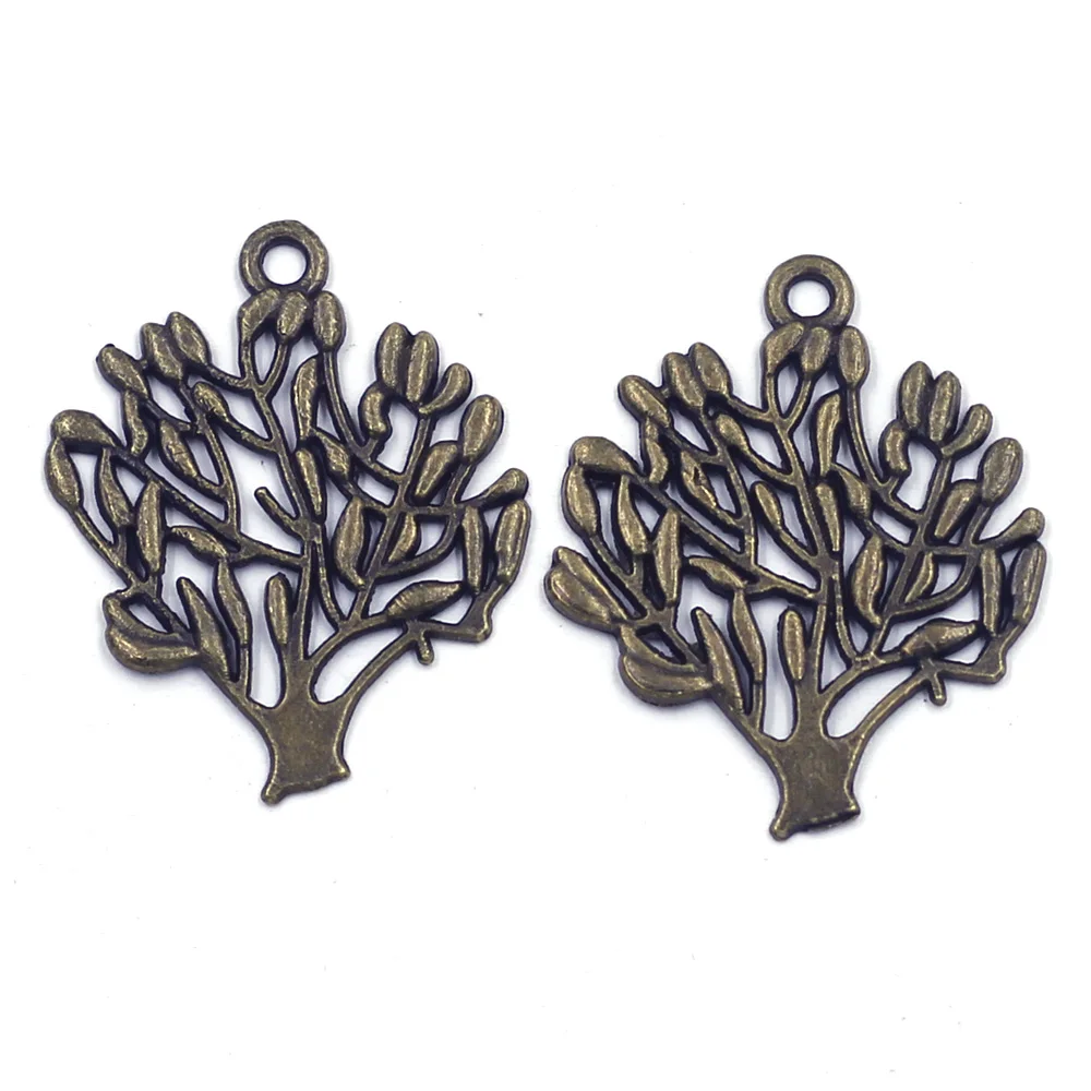 

30PCS DIY Tree of Life Plant Charm Pendants 28x24mm Hollow Bronze Tone Breloque Crafts Jewelry Accessories Decoration Supplies