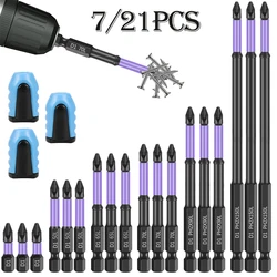 7/21Pcs Magnetic Bit Set Magnetic Batch Head with 2 Magnetizers Alloy Steel Non-slip Sturdy D1 Electric Screwdriver Bit 25-150mm