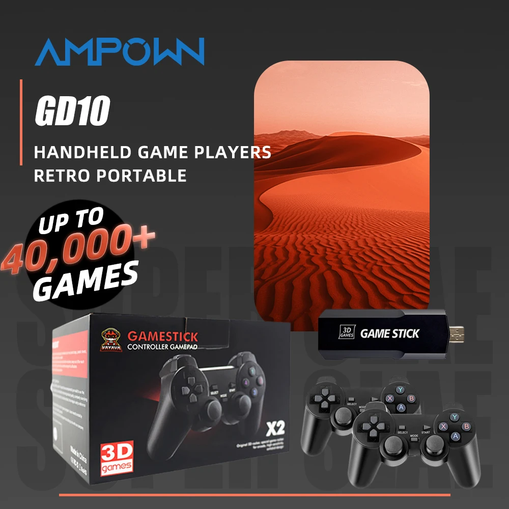 AMPOWN GD10 Game Stick TV Retro Video Games 4K HD Game Console Emulators Wireless Controllers Joystick Arcade for PS1/N64/DC/GBA