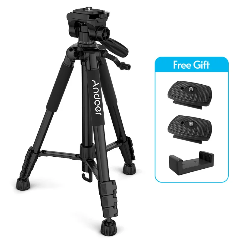 Andoer 57.5inch Travel Lightweight Camera Tripod Stand Phone Tripod for DSLR SLR Camcorder Photography Video Shooting Load 3kg