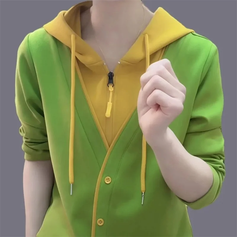 Capispalla allentato con colletto alla coreana femminile coreano Giacca casual a maniche lunghe da donna Autunno Inverno Cappotto da baseball patchwork moda donna