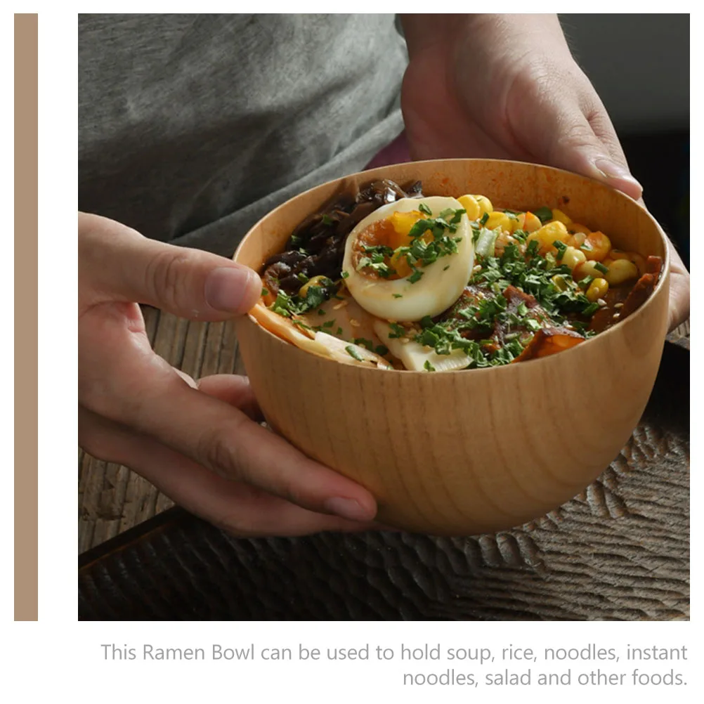 

Деревянные обеденные миски, полированная вручную гладкая поверхность, идеально подходят для супа, рамэн, лапши, салата, винтажный дизайн, подходит для домашнего ресторана