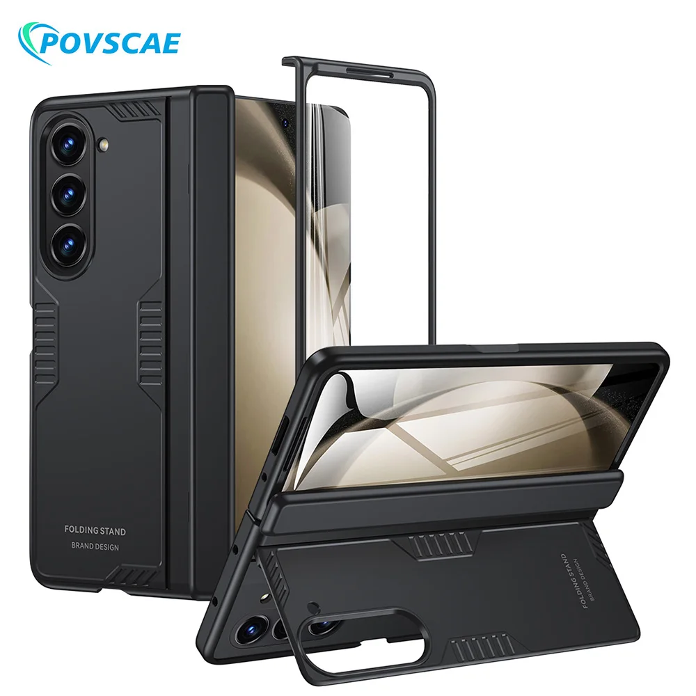 For Samsung Galaxy Z Fold 5 Case Hinge Protection Shockproof Rugged Armor Slim Case Hidden Kickstand Built-in Screen Protector