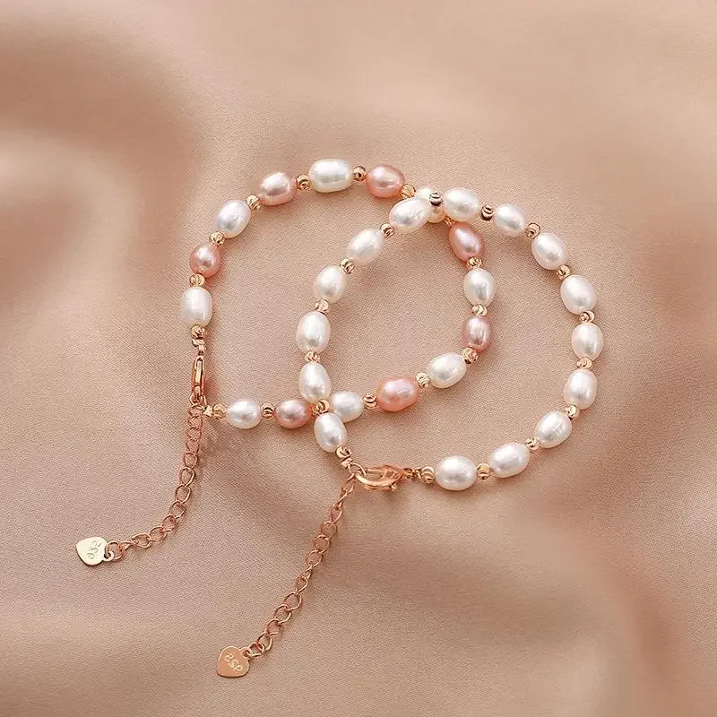 Oval Imitation Pearl Bracelets for Woman Elegant Baroque Champagne Pearl Beads Chain Charm Bracelet Wedding Jewelry