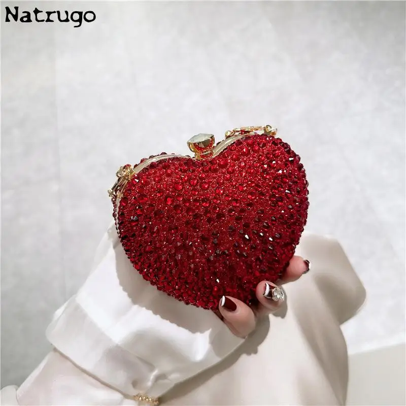 Luxury Diamond Inlay Heart Shape Crystal Clutch Purse Stones Evening Bags Wedding Party Shoulder Bag Rhinestone Clutches Bags