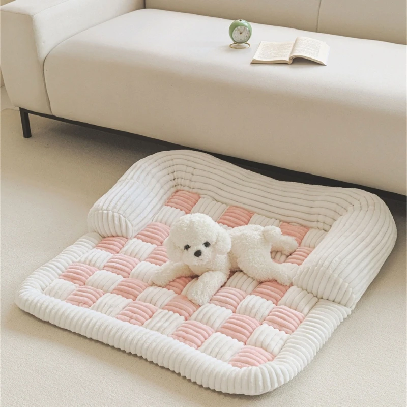 Comfortable Pet Sofa Bed for Year Round Use Soft Plush Eggs Crate Padding Dog Bed with Bolsters Dog Couch Bed Warm Cushions