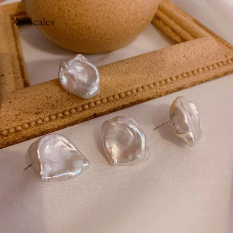 

100% натуральные пресноводные нестандартные серьги в форме лепестков в стиле барокко, Искусственные серьги, серебро пробы, простое модное ювелирное изделие, подарок