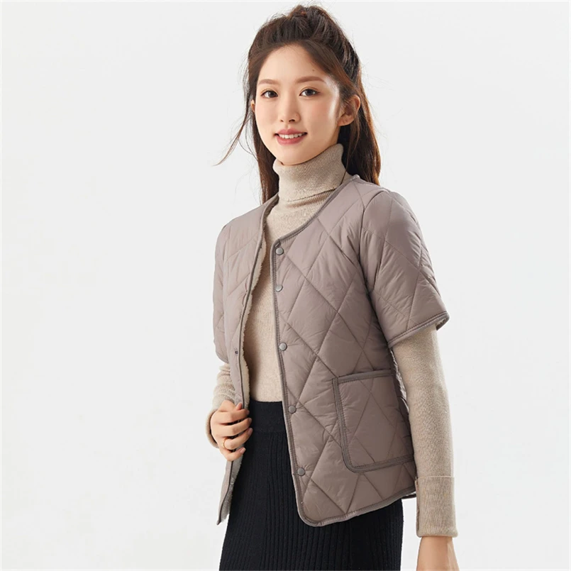 Female Short Sleeve Wool Fleece Vest Coat 2024 Autumn Winter Women's Down Cotton Simple Jacket Single Breasted Warm Coat