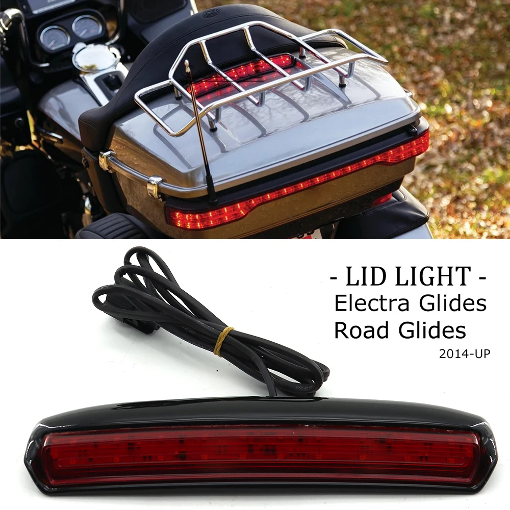 

For Harley Electra Glide Low CVO Road Glide Ultra Limited Low Tri Glide 2014+ LED Motorcycle Black Plated Tour-Pak Cover Light