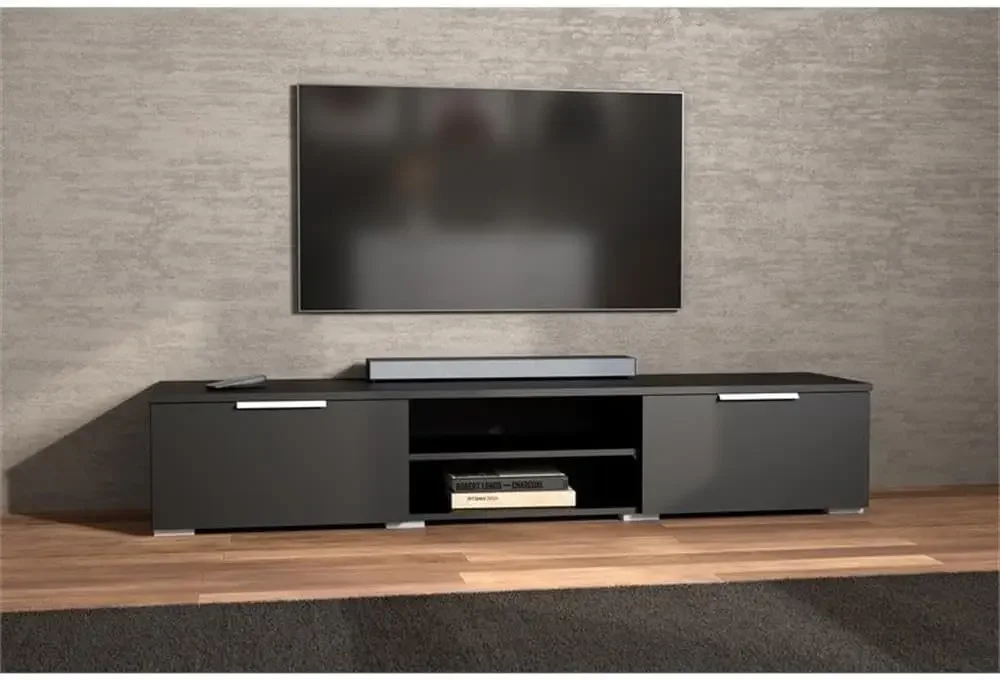

67-дюймовая современная подставка под телевизор с местом для хранения вещей из черного матового цвета