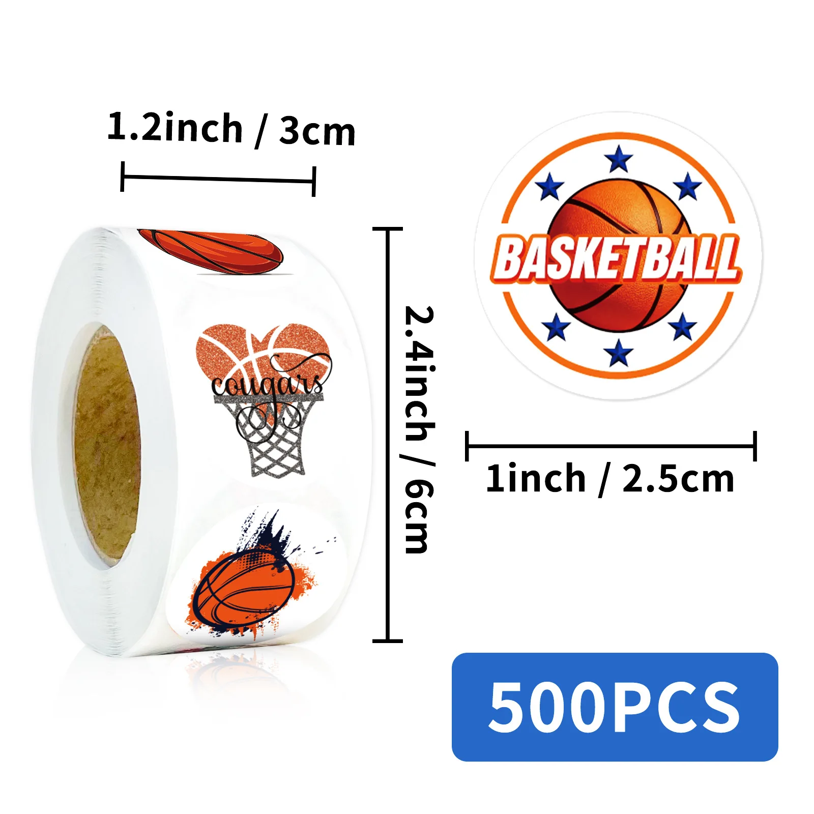 500 قطعة/لفة الكرتون لطيف كرة السلة ختم ملصق DIY بها بنفسك بولي كلوريد الفينيل محمول الشارات الديكور ملصق مكافأة دمى هدايا