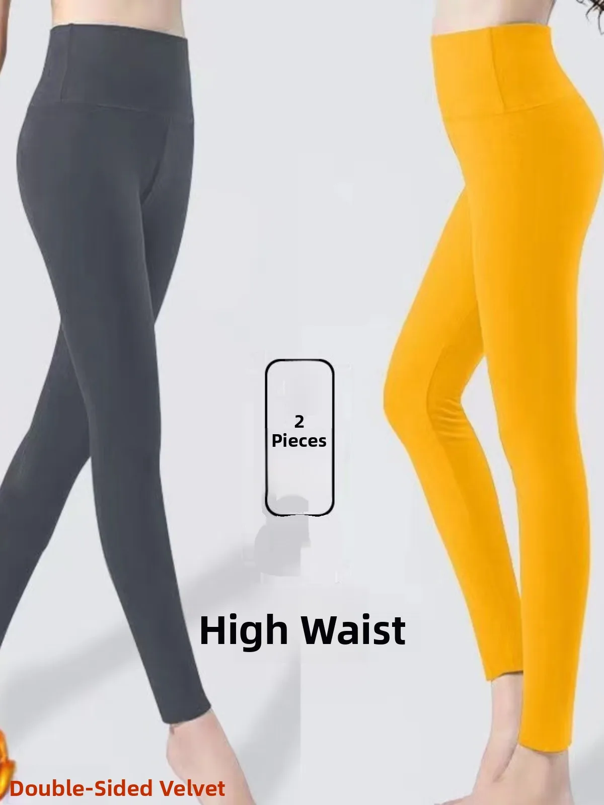 High Waist Fleece Lined Autumn Pants Women's Brushed Thermal plus Size Small Stature Leggings Warm Base Layer Trousers